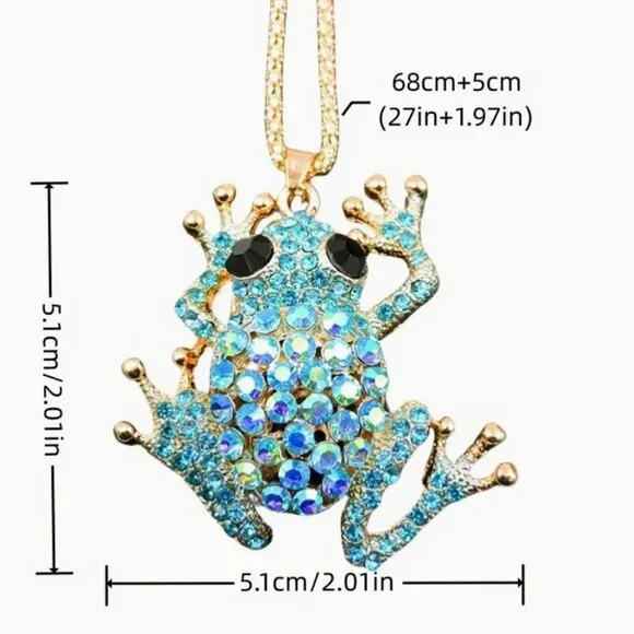 Betsey Johnson Necklace Blue Iridescent Crystal Frog Pendant Gold Tone - Picture 2 of 2